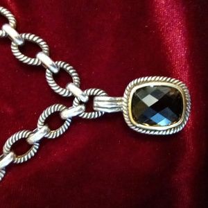 925 Sterling Silver textured chain with Amber pendant.